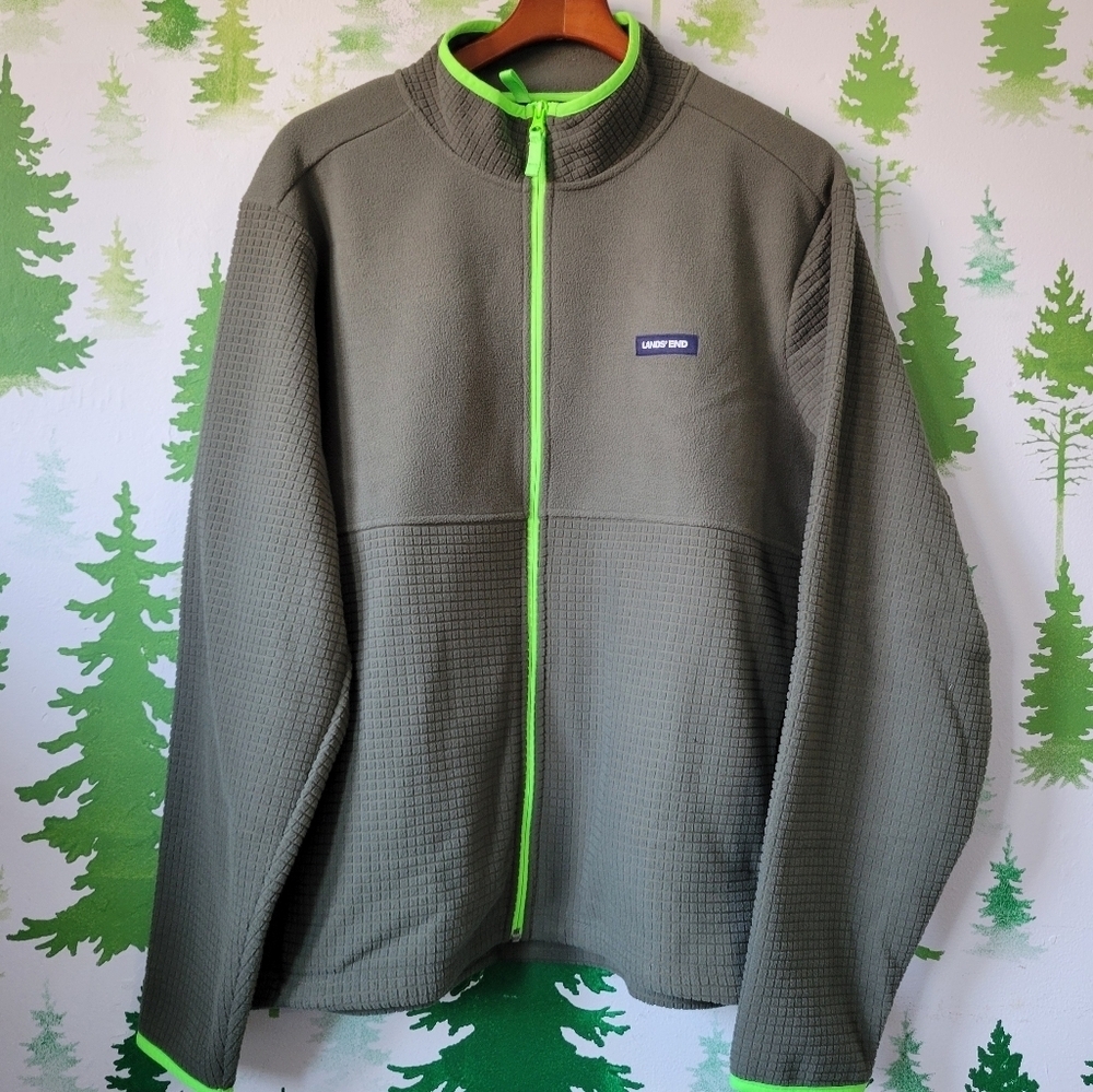 Lands End Men’s Grid Fleece Full Zip-Up Jacket.